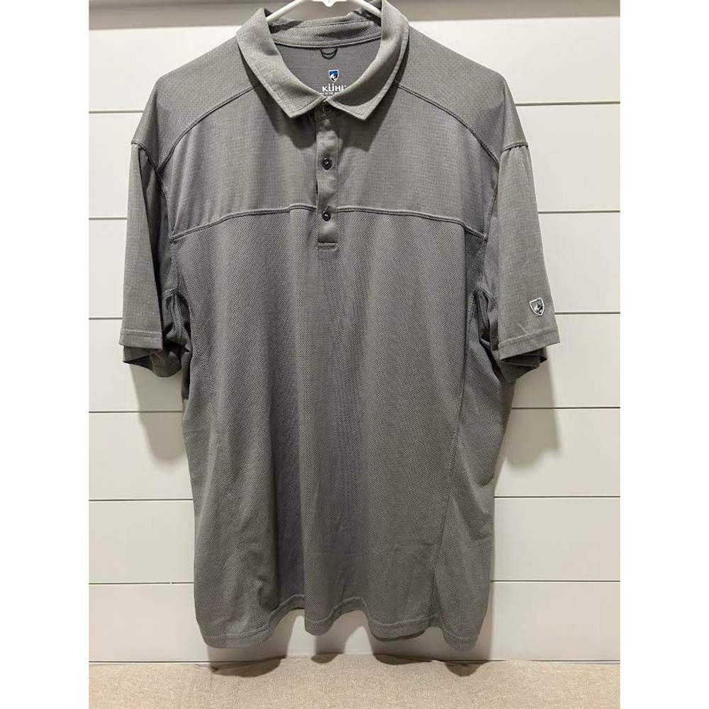 Kuhl Mens Gray Short Sleeve Performance Polo Shirt XXL Textured Knit Hiking